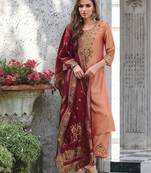 peach fancy silk kurta set
