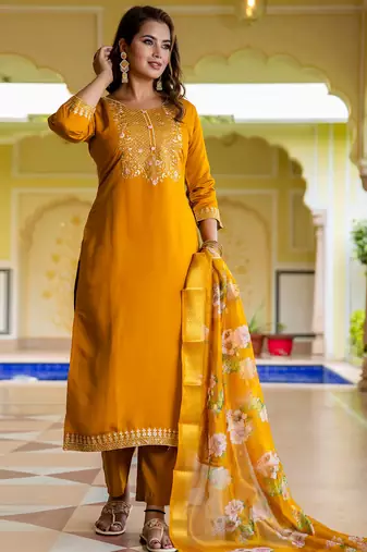 mustard fancy viscose rayon kurta set