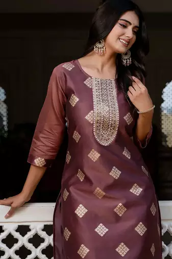 purple fancy silk blend long kurti