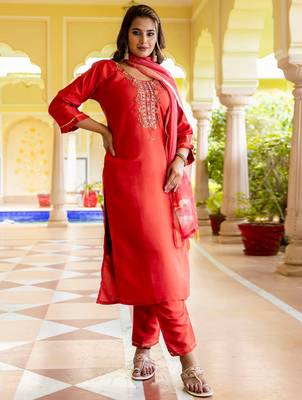 peach fancy viscose rayon kurta set 2