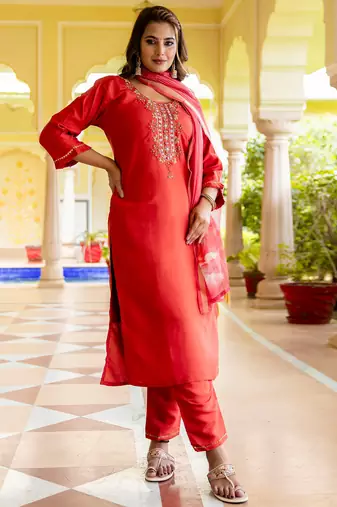 peach fancy viscose rayon kurta set