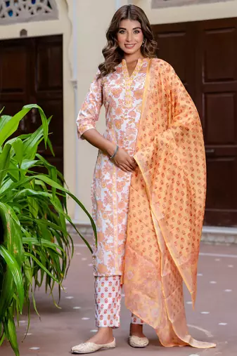 multicolor fancy blended cotton kurta set