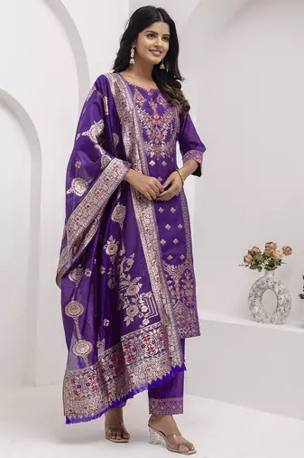 purple fancy jacquard kurta set