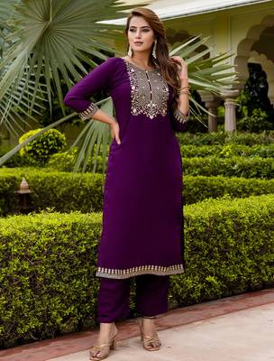 purple fancy viscose rayon kurta set 3