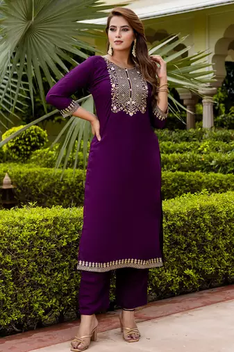 purple fancy viscose rayon kurta set