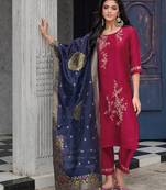 scarlet-red fancy silk kurta set