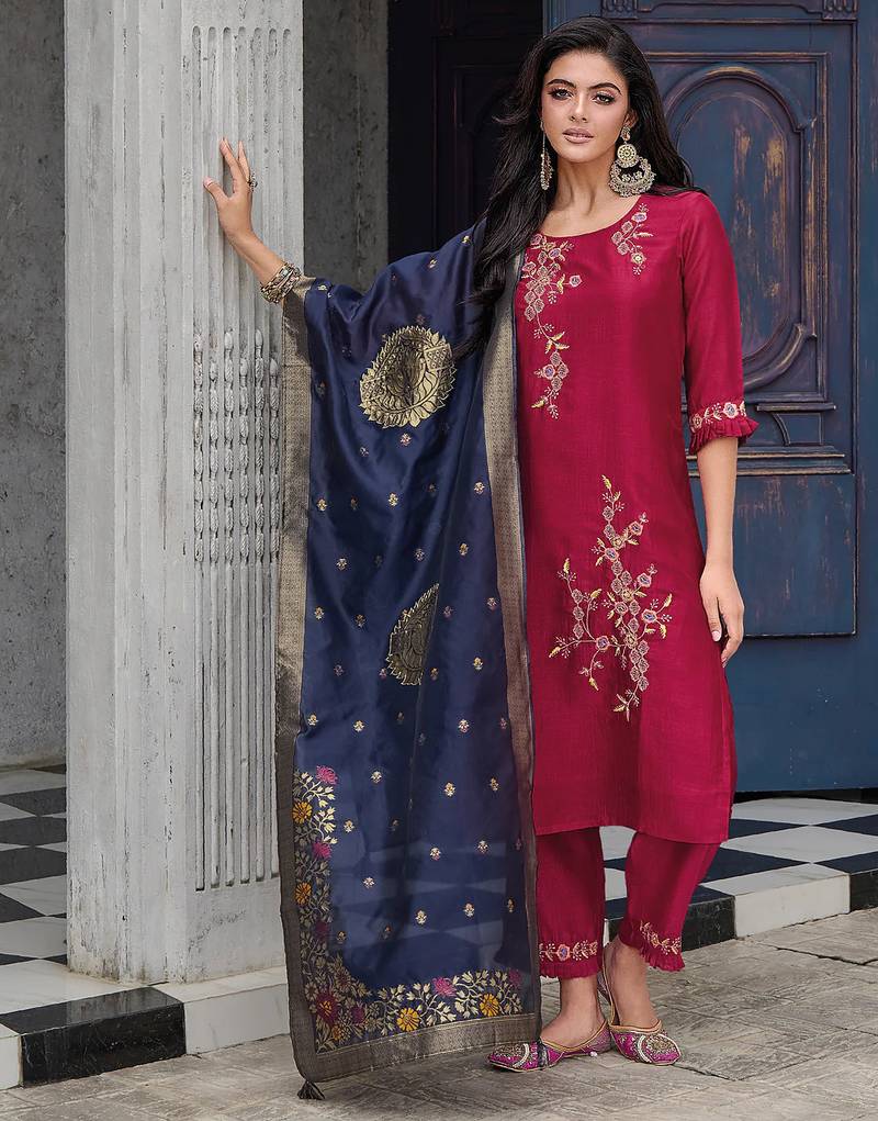 scarlet-red fancy silk kurta set