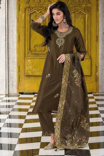 slate-grey fancy silk kurta set
