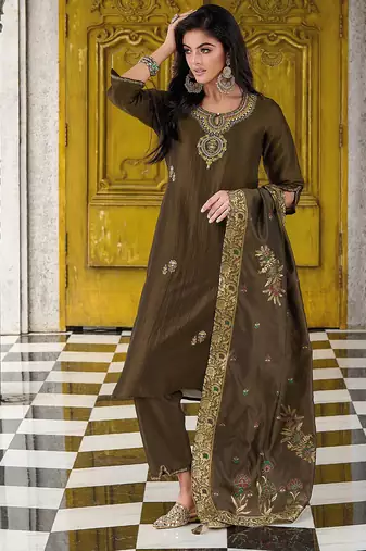 slate-grey fancy silk kurta set