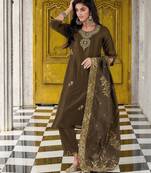 slate-grey fancy silk kurta set
