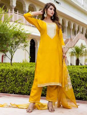 yellow fancy viscose rayon kurta set 2