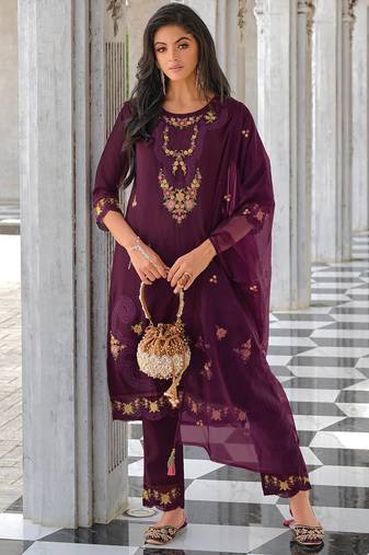 purple fancy pure viscose kurta set