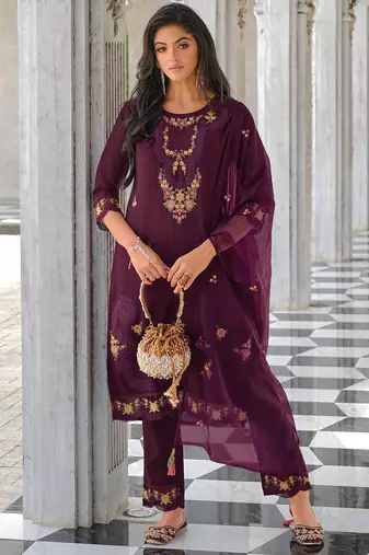 purple fancy pure viscose kurta set