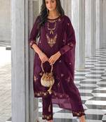 purple fancy pure viscose kurta set