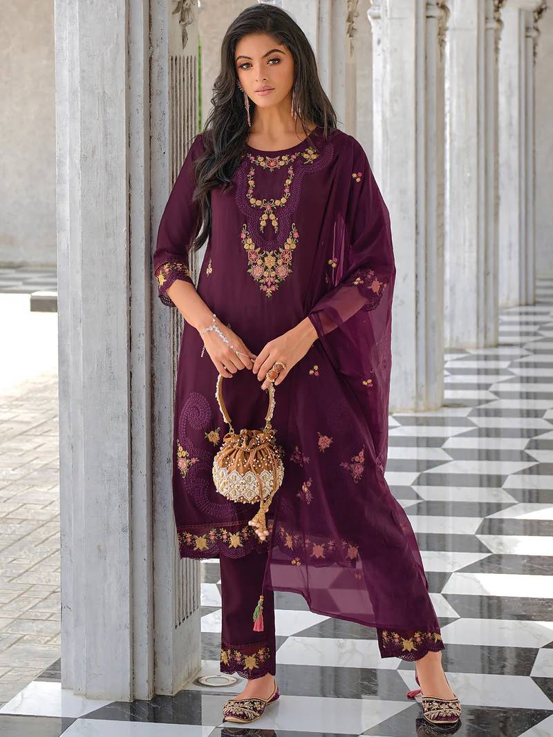 purple fancy pure viscose kurta set