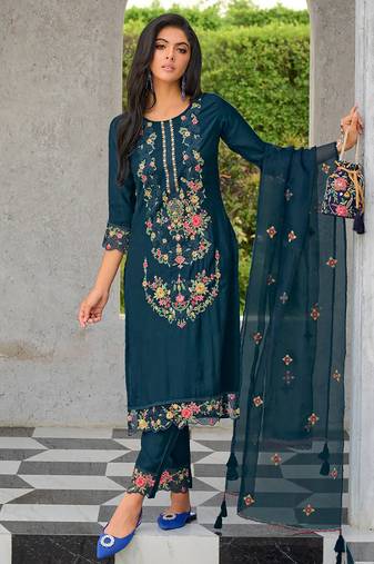 teal fancy pure viscose kurta set