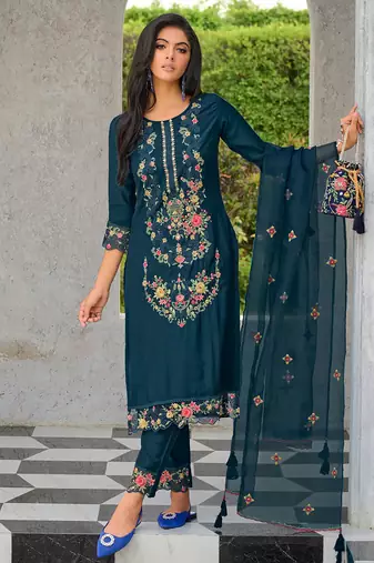 teal fancy pure viscose kurta set