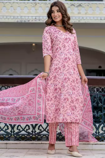 multicolor fancy blended cotton kurta set