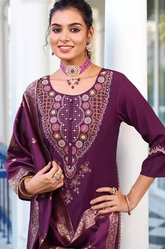 purple fancy pure viscose kurta set