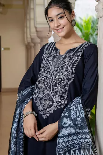 black fancy silk blend kurta set