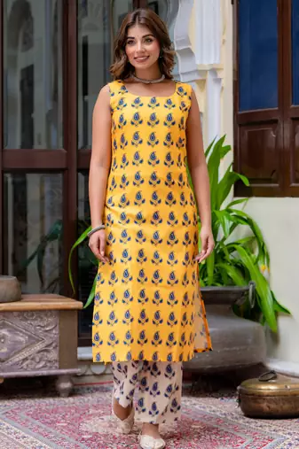 multicolor fancy blended cotton kurta set