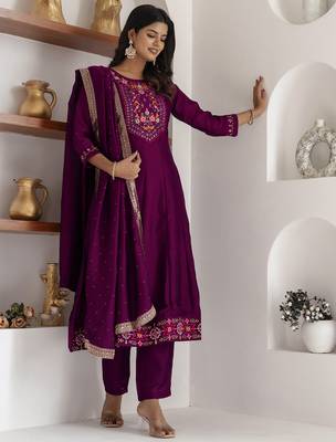 purple fancy silk kurta set 3