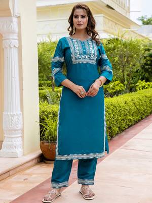 blue fancy viscose rayon kurta set 3
