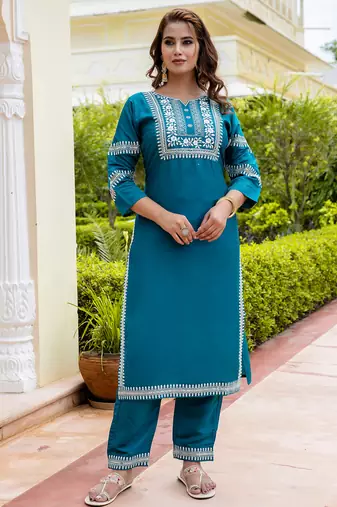 blue fancy viscose rayon kurta set