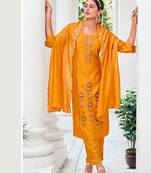 Yellow venetian silk designer festive wear readymade suit