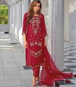 Maroon silk blend designer festive wear readymade suit