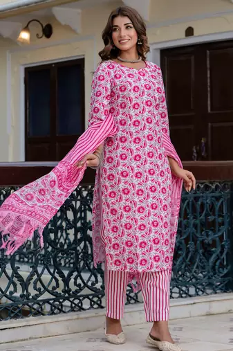 multicolor fancy blended cotton kurta set