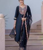 Black silk blend designer festive wear readymade suit