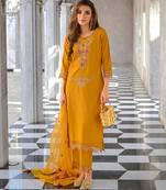 yellow fancy pure viscose kurta set