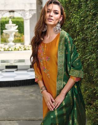 mustard fancy silk kurta set 2