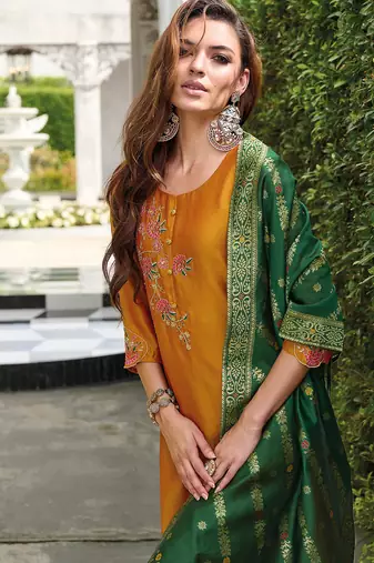 mustard fancy silk kurta set
