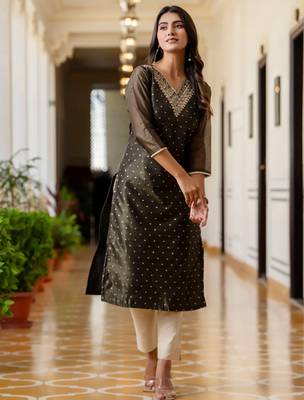 black fancy silk blend kurta set 3