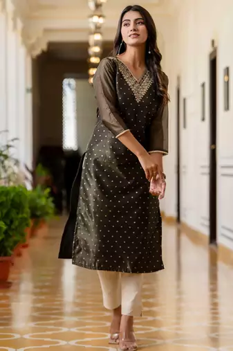 black fancy silk blend kurta set