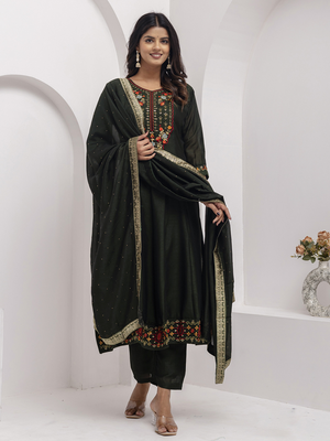 green fancy silk kurta set 3