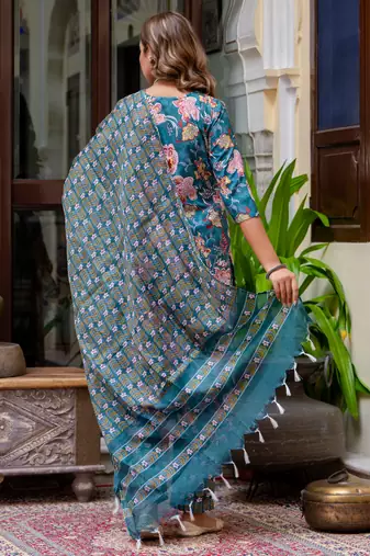 multicolor fancy blended cotton kurta set