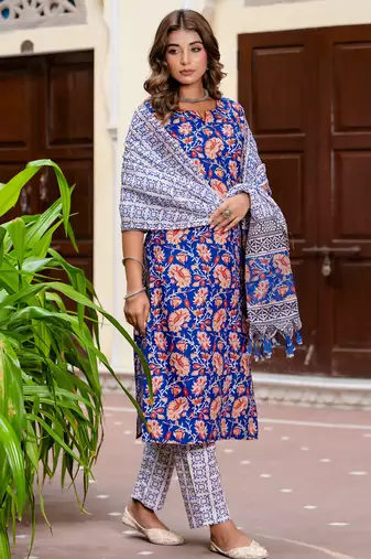 multicolor fancy blended cotton kurta set