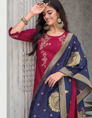 scarlet-red fancy silk kurta set 2
