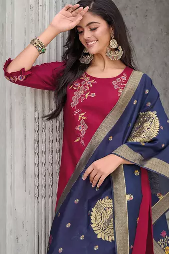 scarlet-red fancy silk kurta set