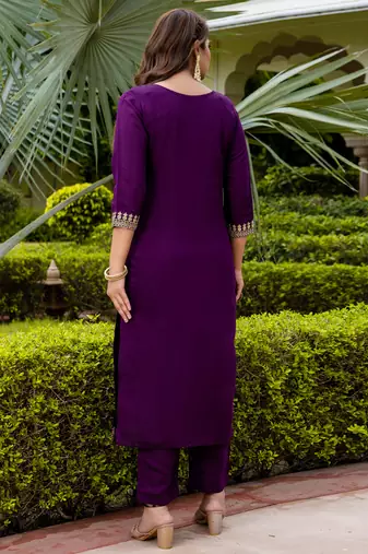 purple fancy viscose rayon kurta set