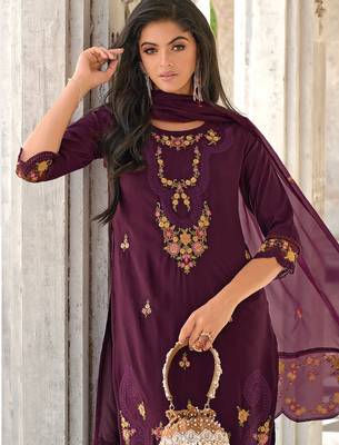 purple fancy pure viscose kurta set 2