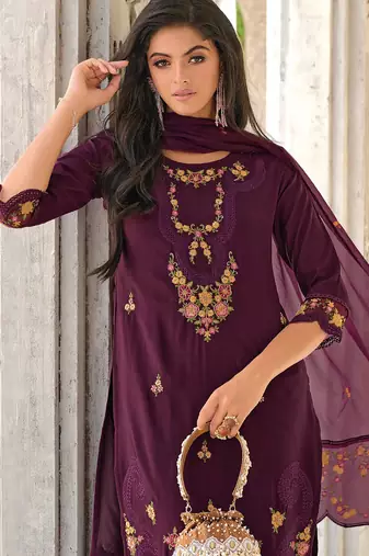 purple fancy pure viscose kurta set