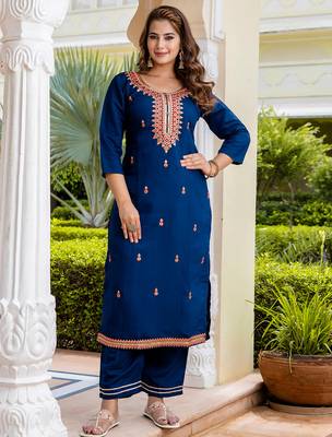 blue fancy viscose rayon kurta set 3