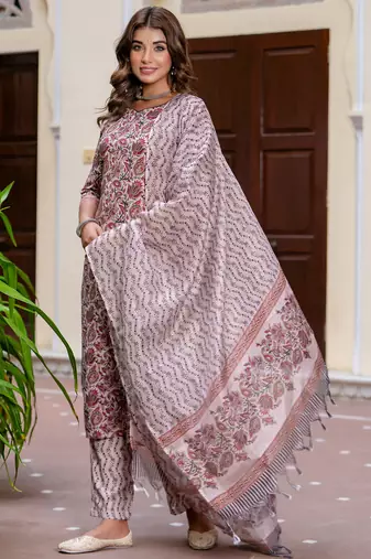 multicolor fancy blended cotton kurta set