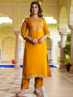 mustard fancy viscose rayon kurta set 3