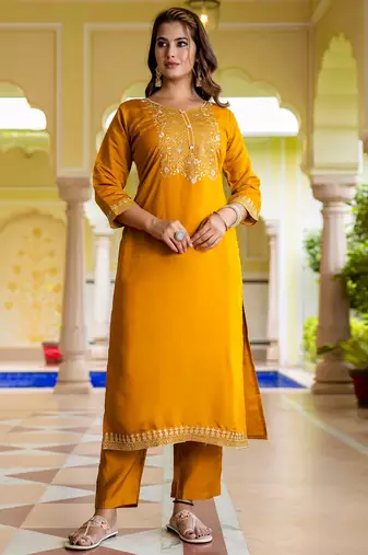 mustard fancy viscose rayon kurta set