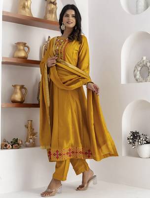 yellow fancy silk kurta set 3